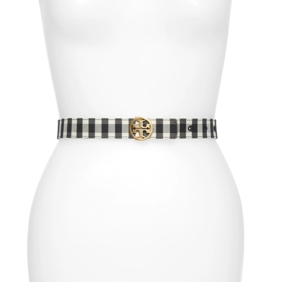 NWT $198 Tory Burch REVERSIBLE Belt in Black Leather and Gingham -Various Sizes! - Picture 2 of 11